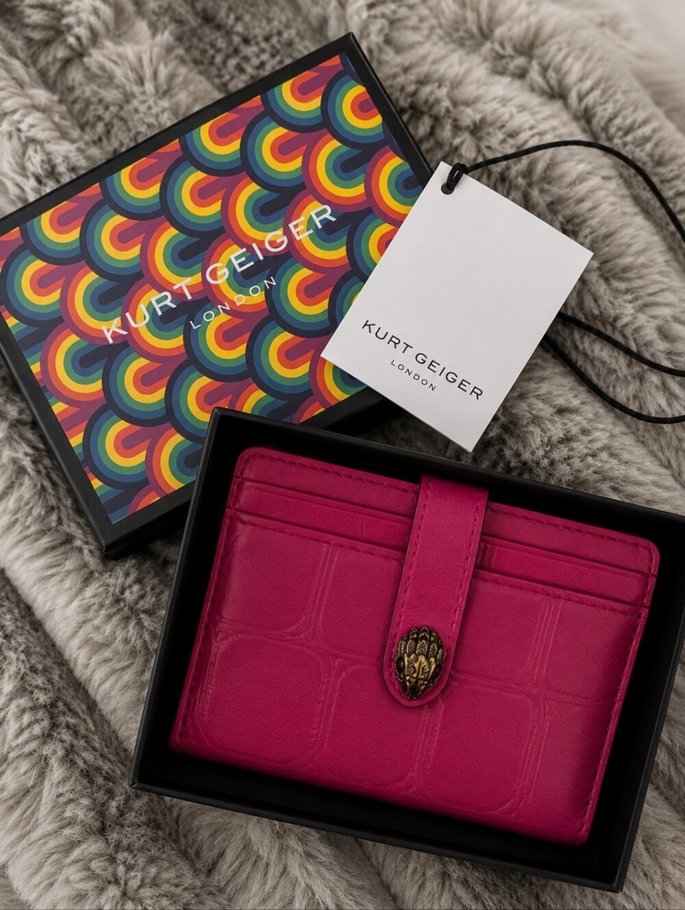 Kurt Geiger Fuchsia Pink Embossed Leather Card Wallet